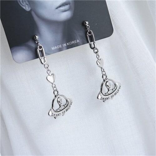 Korean fashion Hip Hop Rock Charm Alien Spaceshipd Pin Pendant Earrings Men and Women Earrings 2021 Trend Charm Jewelry