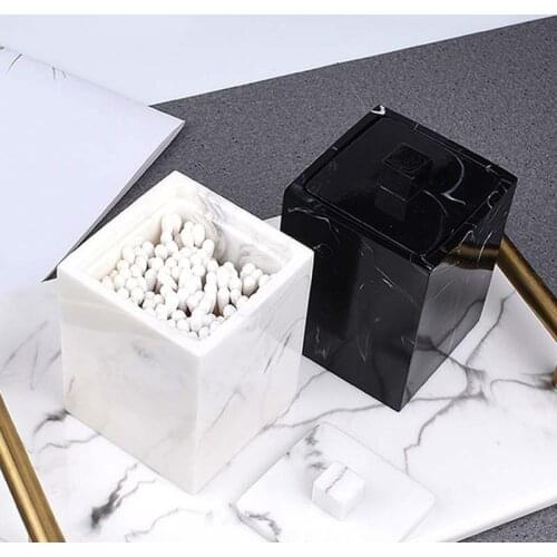 Marbled Resin Storage Box Cotton Swab Organizer Home Toothpick Holder Hotel Bathroom Cotton Pad Box with Lid