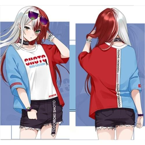 Japan Anime My Hero Academia Costume Todoroki Shoto Cosplay T Shirt Summer Top Boku No Hero Men Women Clothes Party Gift