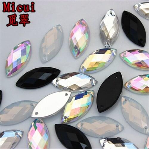 Micui 100PCS 9*20mm Crystal Rhinestones Sew On Acrylic Flatback Horse Eye Gems Strass Stones For Clothes Dress Crafts ZZ41M