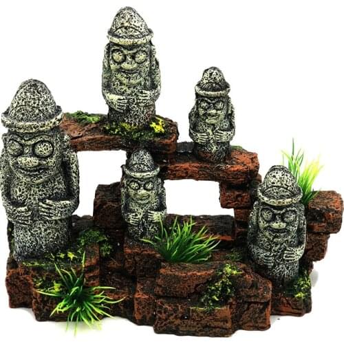 Fish tank landscaping Moai portrait Easter Island stone statue Aquarium decor aquarium decoration accessories