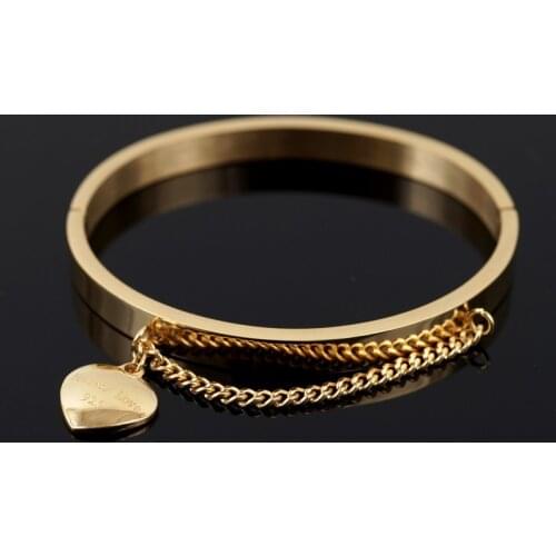 Trendy Chains With Heart Pendant Stainless Steel Bangles For Women Ladies Luxury Womens Bracelet Wedding Party Jewelry Gifts