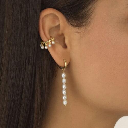 Gold color white pearl beaded charm no piercing clip on earring ear cuff fashion