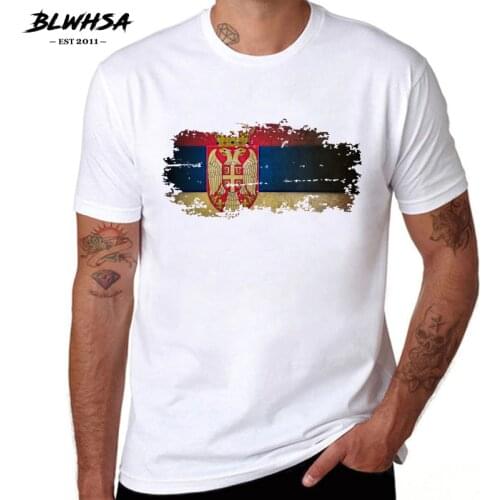 BLWHSA Serbia Flag T shirt Men Casual Short Sleeve Round Neck Printing T-shirts Summer Fashion Serbian Flag White Tops Tees
