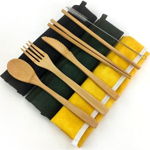 Wooden retro portable tableware bamboo tableware set travel tableware set friendly travel wooden tableware easy to carry