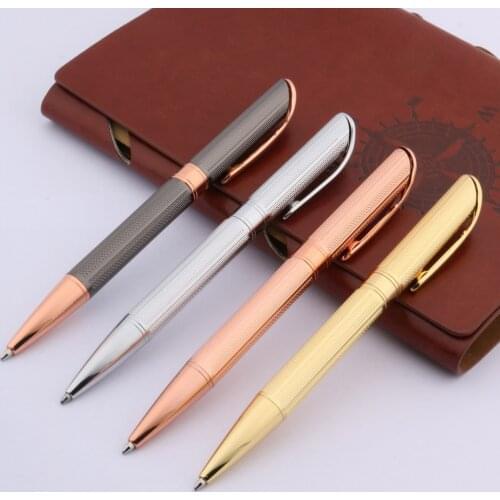 New Metal Ballpoint Pen Silver Wave pattern Stripe golden Trim Stationery Office school supplies Writing Gift