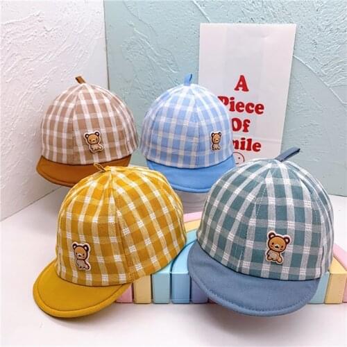 New Cute Plaid Cotton Soft Cap For Boys And Girls Childrens Hat Elastic Rope Adjustable Outdoor Headwear Accessories