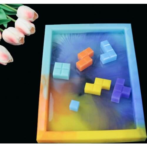 2020 New Russian Tetris DIY silicone molds Crafts Resin Casting Molds for Home Decor UV Game Epoxy Resin Tray Coaster Mold Kit