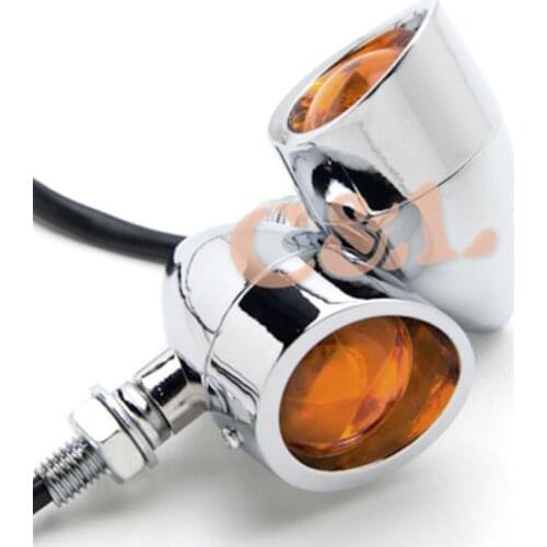 NEW Chrome Metal Motorcycle Bullet Turn Signal Amber Bulb Cruiser Chopper Custom Light Fits For Harley Bobber Chopper Custom