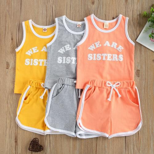 Toddler Kids Girls 2Pcs Outfits Summer Casual Suits Sportwear Letter Printed Vest+Short Pant Tracksuit Children Clothes Sets