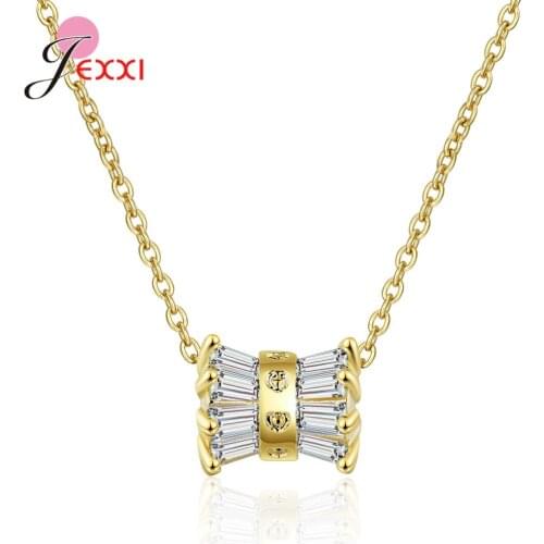 100% Real 925 Silver Necklace Shining AAAAA Cubic Zircon Pendent Yellow Gold Color Silver Jewelry Woman Wedding Party Gift