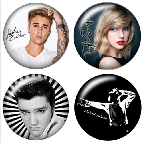 DB0448 Super stars 18mm snap buttons 10pcs mixed round photo glass cabochon style for snap button jewelry