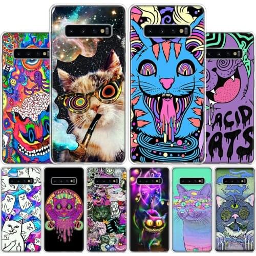 Colourful Psychedelic Cat Trippy Cover Phone Case For Samsung Galaxy S10 S20 FE Ultra Note 10 9 8 S9 S8 Plus Pro Lite S7 S6 J4 J