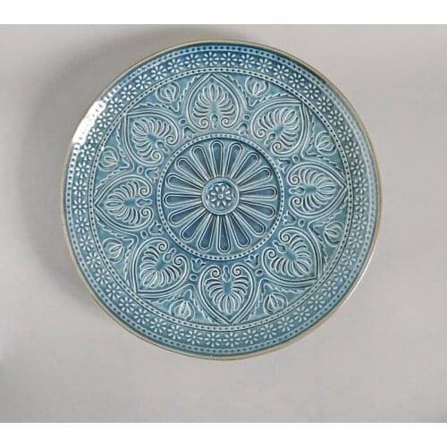 Relief Ceramics Plate Floral Stripes Main Course Western Food Steak Pasta Dish Retro European Style Home Kitchen Tableware