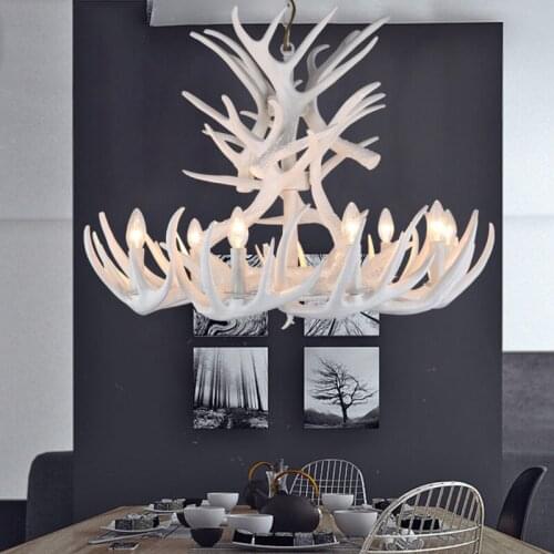 Retro Brown White Resin Antler Chandelier Lighting 4/6/9 E14 Luxury Vintage Chandeliers for Loft House Deer Lighting Fixtures