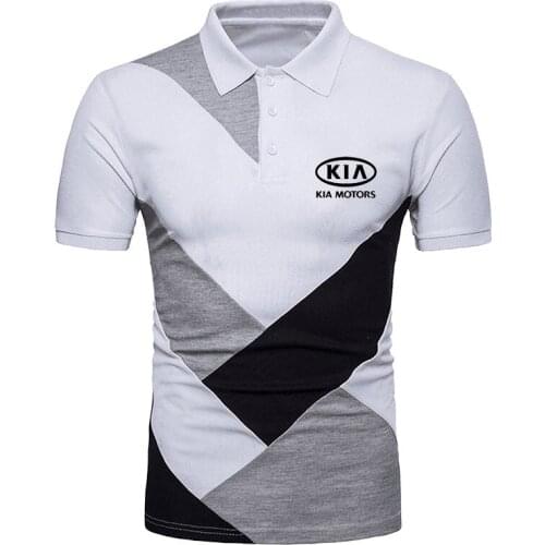 2021 Kia Motor Car logo Polo Shirt New Summer Short Sleeve Turn-over Collar Slim Tops Casual Plaid Business Black White Shirts