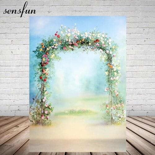 Sensfun Wedding Valentines Day Backdrop For Photo Studio Romantic Flowers Sky Blue Photography Backgrounds Customized 5x7ft