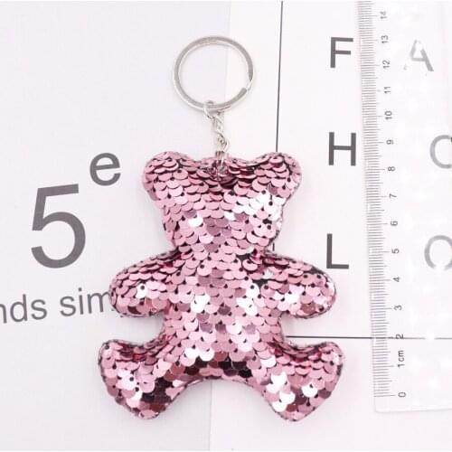 SequinLittle bear dolphins pentagram Keychain Glitter Keyring Bags Pendant Charms Decoration Car Key Ring Accessories