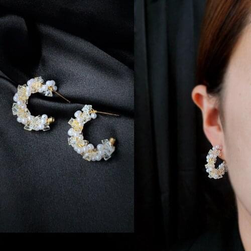 Drop Earrings for Women Fashion Light Luxury Crystal Double C Earrings Elegant Pearl Party Accessories Jewelry Wholesale