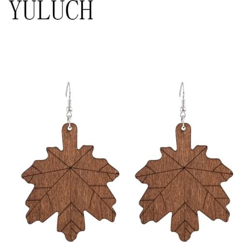 YULUCH Natural wood leaf pendant earrings for women simple art maple leaf jewelry ladies elegant wooden accessories