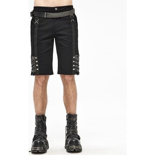 Punk Summer Thin Shorts Men Chain Rivet Decoration Hollow Personality Design Casual Pants