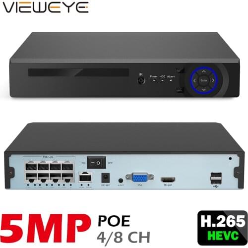 ViewEye H.265 H.264 4/8CH POE NVR Security IP Camera video Surveillance CCTV System P2P ONVIF 2MP/5MP Network Video Recorder