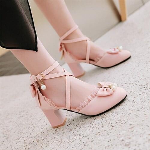 Japanese Princess Loli Cute Anime Lolita Shoes Women Harujuku Cosplay Shoe Feminine High Heel Sweet Girls Female Cross Buckle