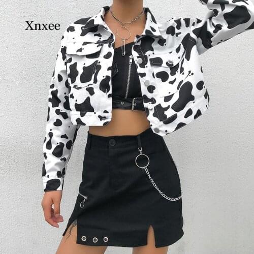 Streetwear Cow Print Cropped Female Jacket Casual Buttons Coat Women Cardigan Spring Autumn Basic Jackets Outwear New