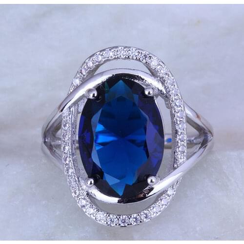 Love Monologue Precious Blue Crystal & Cubic Zirconia Oval Silver Color Ring J0487