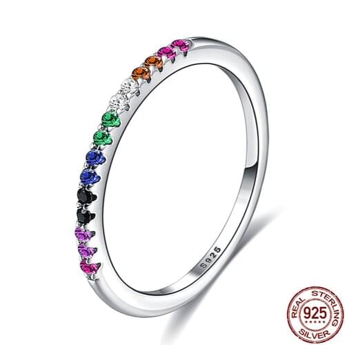 ZEMIOR Ring Rainbow Color Finger Rings For Women Stackable Engagement Wedding Sterling Silver 925 Jewelry Gifts For Girlfriends