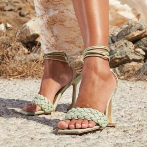 2021 Womens Sandals Hollow Cross-Tied Weave Shoes Woman Fashion Cozy Leather Peep Toe Ankle Strap Ladies Strange Heels Pumps