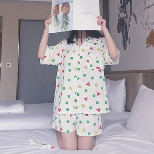 Women Pajams Geometry Pattern Printing Summer Female Sleepwear Girls Casual Shorts Set Popular Home Wear Loungewear