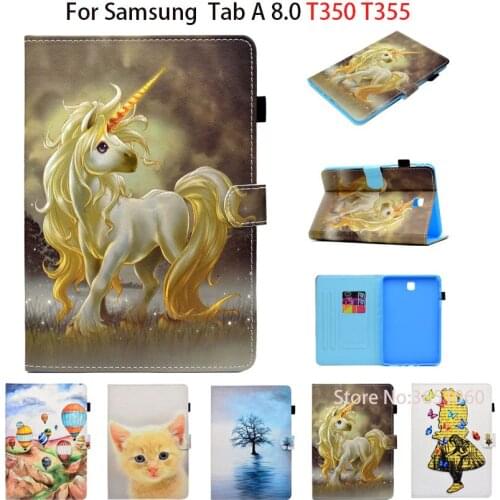SM-T355 Case For Samsung Galaxy Tab A 8.0 inch SM-T350 T355 Cover Smart Case Fashion Cartoon Funda Tablet PU Leather Stand Shell