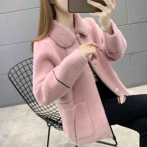 Women 2021 Winter Imitation Mink Velvet Cardigan Lady Loose Plus Size Artificial Fur Coat Female Casual Warm Knitted Jacket B156