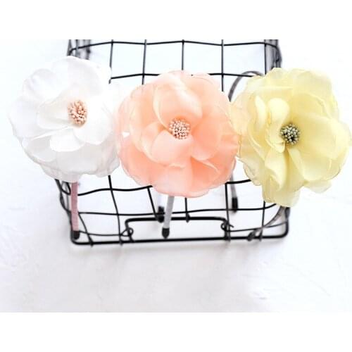 10pcs/lot Chiffon Big Flower Fashion Childrens Hairband Handmade Cloth Floral Hairband Princess Band Head Girls Hair Accessories
