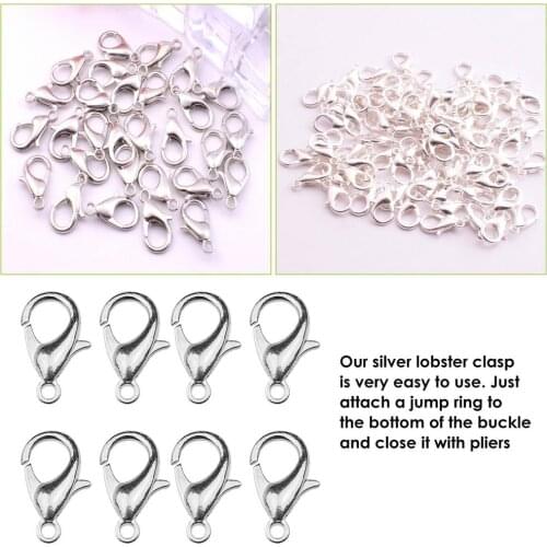 100Pcs 7x12mm Gold Silver Plated Fashion Jewelry Findings,Metal Alloy Lobster Clasp Hooks for Necklace&Bracelet Chain DIY