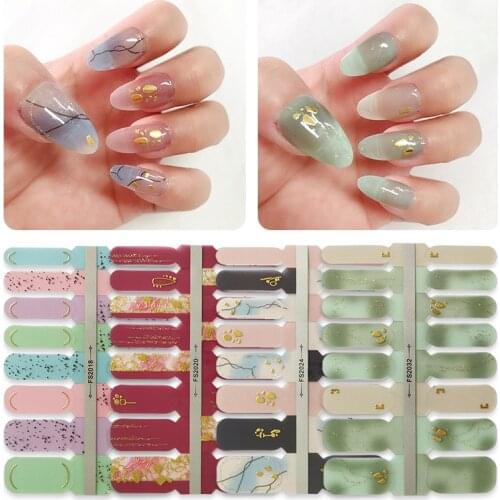 16tips New Designed Full Wraps Shiny Flower Nail Art Sticker Japanese Style Multicolor Strips DIY Manicure for Women Decoration