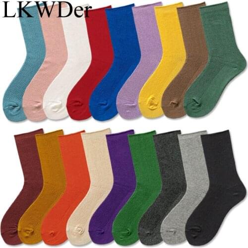 LKWDer 3 Pairs Womens Basic Socks Daily Socks Solid Colors Comb Cotton Knitted Girls Casual Socks High Quality Spring Calcetines