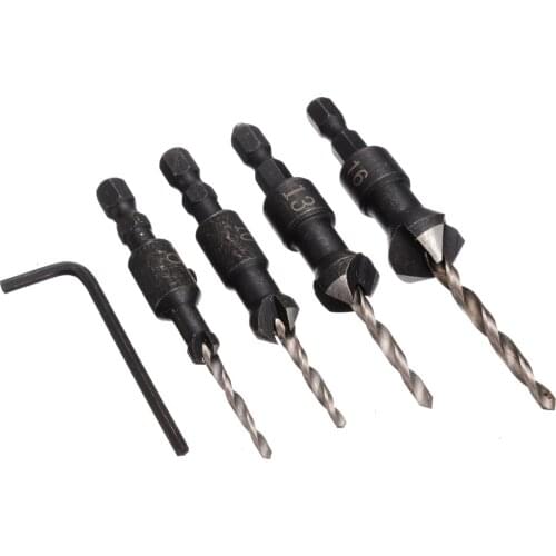 4pcs 6/10/13/16 Wood Carpentry Countersink Drill Cone Bit Woodworking Hex Spanner Diameter 3mm/3.5mm/4mm/4.5mm