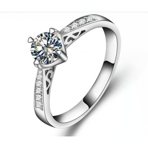 4 Prongs Lovely Rings 1Ct Round Cut Solid 925 Sterling Silver Ring Never Fade White Gold Color Diamond Jewelry