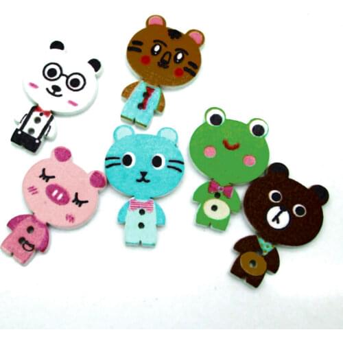 50pcs 19x29mm Random Mixed Cats Pattern Wooden Buttons For Clothes Crafts Sewing Scrapbooking DIY Accessories