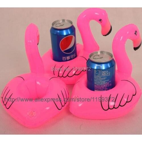 500pcs Inflatable Pink Flamingo Floating Drink Can Holder Hot Tub Pool Bath Assesory Coasters Floating Pool Drink Holder Party