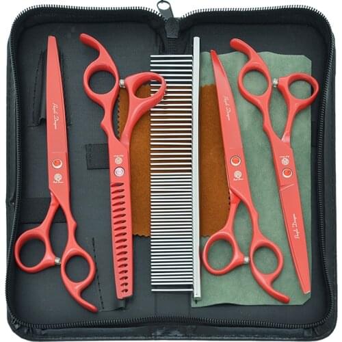 7.0" Purple Dragon Pets Grooming Scissors Kit with Forceps Japan 440C Dogs Hair Cutting Clipper Fish Bone Thinning Shears B0030B