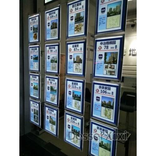 Real Estate Agent LED Window Display Kits Acrylic Poster Frames, A4 Single Sided Acrylic Frame LED Wall Hanging Display 16pcs