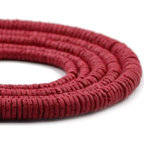 Natural Stone Red Volcanics Lava Beads Flat Round Loose Spacer Beads for Jewelry Making DIY Bracelet Accessories 4 6 8mm 15