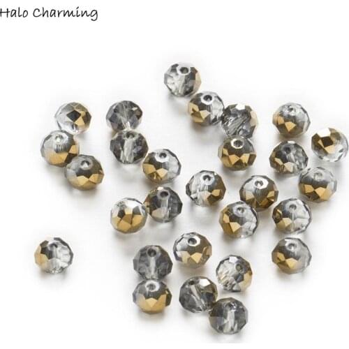 50pcs Half Plating Faceted Crystal Glass Loose Spacer Beads Jewelry Sewing Handmade Shoes Bags Clothing Headwear Garment 4-8mm