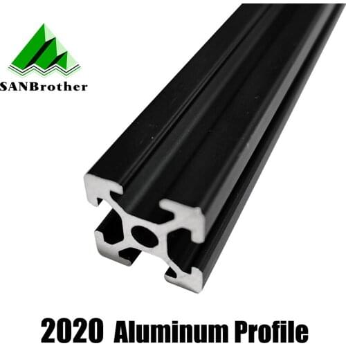 BLACK 2020 European Standard Anodized Aluminum Profile Extrusion 100mm-800mm Length Linear Rail 500mm for CNC 3D Printer