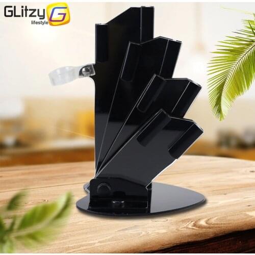 Black Acrylic Kichen Knife Holder for Ceramic Knife 3'' 4'' 5'' 6'' inch Knives with peeler Storage Cutlery Stand Block Tool Set