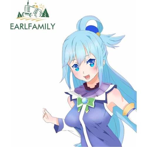 EARLFAMILY 13cm x 9.3cm for Aqua Konosuba Smile Cartoon Motorcycle Car Stickers Anime Surfboard Decal Windshield Vinyl Car Wrap
