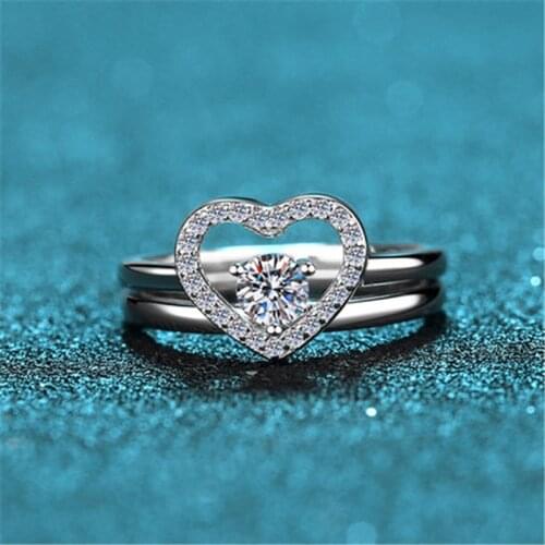 Inbeaut 925 Silver Excellent Cut Heart Moissanite Rings Set VVS1 D Color Pass Diamond Test 0.3 ct Round Moissanite Wedding Ring